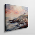 Framed canvas print of an impressionist lighthouse at sunset with vibrant colours