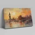 Framed canvas print of an impressionist painting featuring the London skyline with Big Ben at sunset