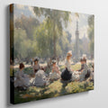 Framed canvas print of a Victorian picnic in a sunlit park with ladies in period attire