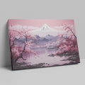 Framed canvas print of a serene pink cherry blossom scene with Mount Fuji in the background