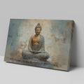 Framed canvas print of a serene Buddha in meditative pose with abstract earthy background