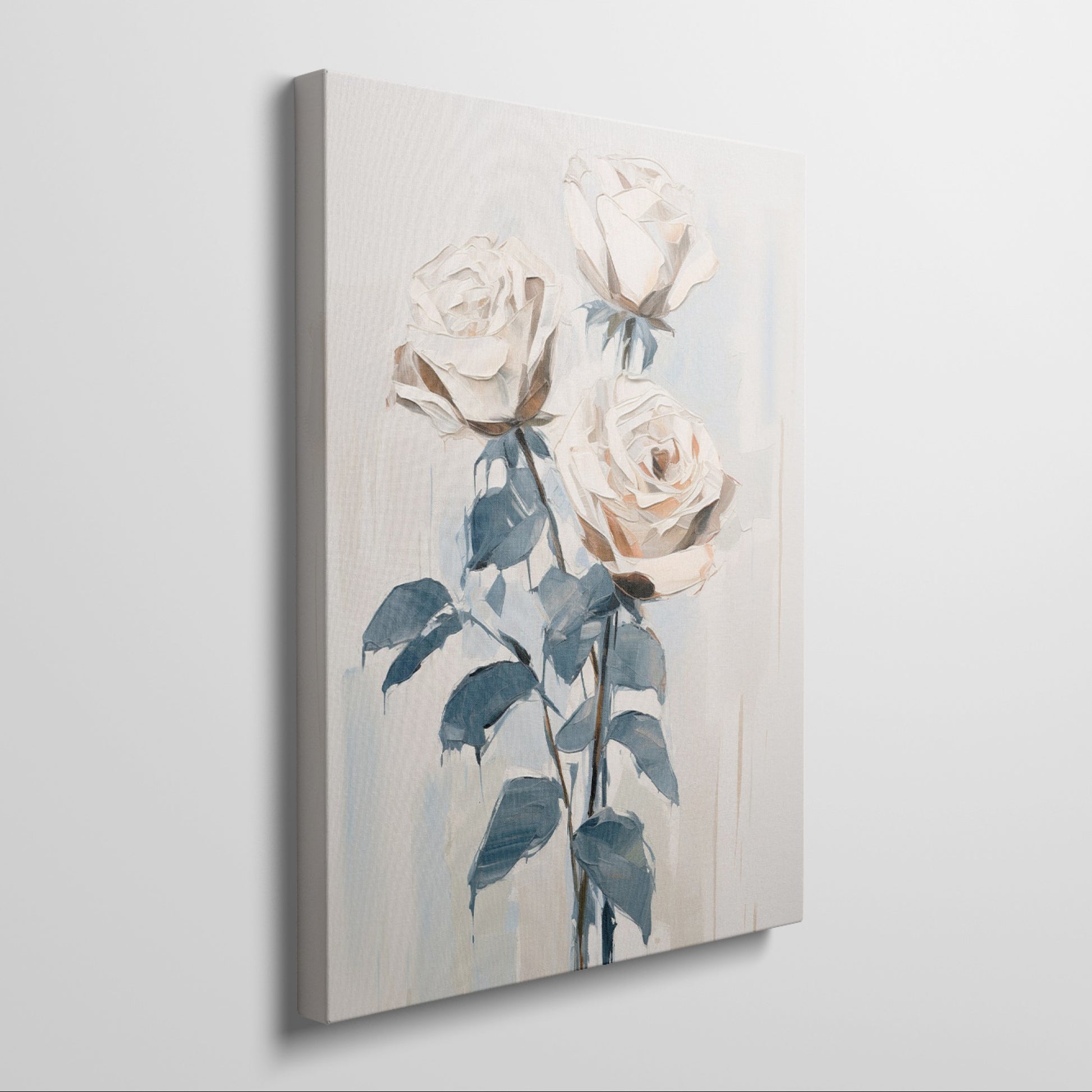 Framed canvas print of stylised abstract roses in neutral colours