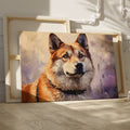 Framed canvas print of a detailed and textured digital painting of a majestic dog in warm colours