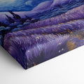 Framed canvas print of an impressionist-inspired landscape with lavender fields and swirling night sky