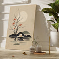 Framed canvas print of minimalist Zen style artwork with tree silhouette and candle