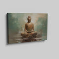 Framed canvas print of a meditative Buddha in earthy browns and soft blues