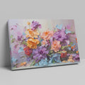 Framed canvas print of vibrant painted flowers, impressionist style with colourful bouquet