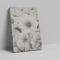 Framed canvas print of monochromatic flowers with intricate designs and neutral tones