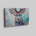 Framed canvas print of a colourful abstract stag with vivid brushstrokes