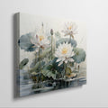 Framed canvas print of tranquil lotus flowers and water lilies on a serene pond