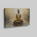 Framed canvas print of a serene Golden Buddha statue with abstract background