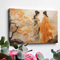 Framed canvas print of two elegant figures in traditional Chinese attire amidst vibrant orange autumn leaves.