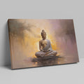 Framed canvas print of serene Buddha in meditation with abstract warm background