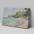 Framed canvas print of an impressionist beach scene with sailboats and people enjoying the shore