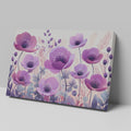 Framed canvas print of stylised anemone flowers in lavender and mauve hues