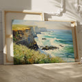 Framed canvas print of an impressionist seascape with cliffs and ocean