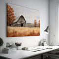 Framed canvas print of an autumnal rustic barn and golden fields