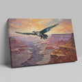 Framed canvas print of a majestic eagle flying over a dramatic canyon landscape at sunset